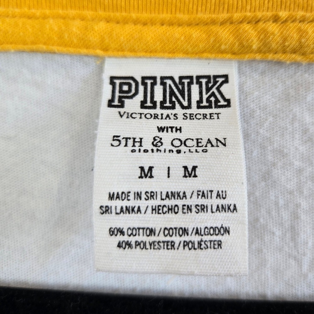 PINK Victoria's Secret Raglan Tee Women M White Yellow Collegiate Mizzou Tigers - Picture 6 of 10